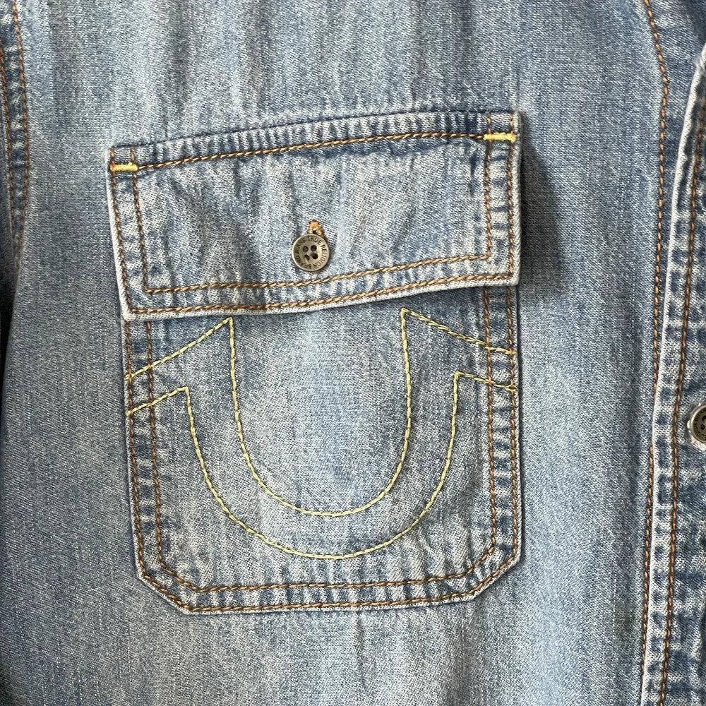 True Religion Chambray Long Sleeve Utility Shirt Mens L Cotton Western Normcore‎